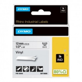 Dymo Rhino Étiquettes en vinyle industrielles | 12 mm x 5,5 m | autocollantes impression en noir sur fond blanc | pour étiqueteuses Rhino et LabelManager, D1, Vinyl, Belgique, 5,5 m, 1 pièce, 34 mm