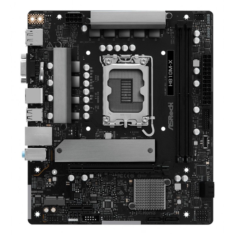ASRock H810M-X, Intel, LGA 1851 Socket V1, Intel Core Ultra Series 2, DDR5-SDRAM, 128 Go, DIMM