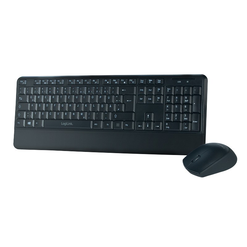 LogiLink ID0161, Taille réelle 100 %, Sans fil, RF sans fil, QWERTZ, Noir, Souris incluse
