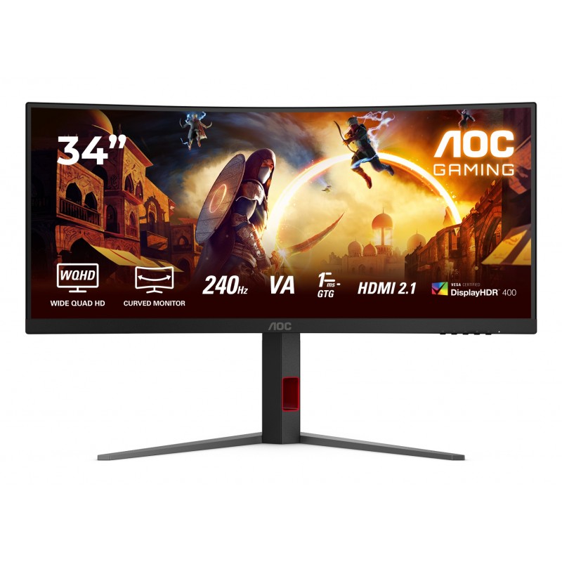 AOC G4 CU34G4Z, 86,4 cm 34", 3440 x 1440 pixels, Wide Quad HD, LED, 1 ms, Noir, Rouge