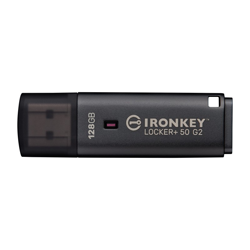 Kingston IronKey 128 Go Locker Plus 50 G2, FIPS 197, AES-256, 128 Go, USB Type-A, 3.2 Gen 1 3.1 Gen 1, 145 Mos, Casquette, Noir