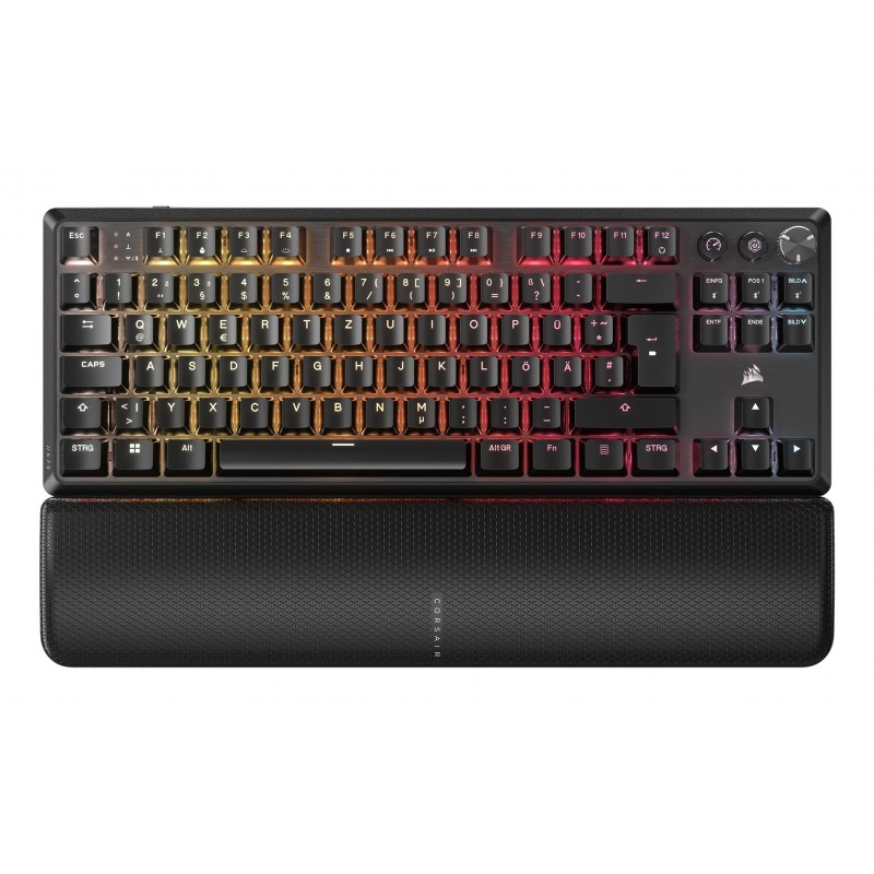 Corsair K70 CORE TKL, Avec fil &sans fil, USB + RF Wireless + Bluetooth, Clavier mécanique, QWERTZ, LED RGB, Noir