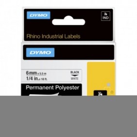 Dymo Rhino Étiquettes Industrielles | polyester permanent | 6 mm x 5,5 m | autocollantes impression en Noir sur fond blanc | pour étiqueteuses Rhino et LabelManager, Noir sur blanc, Multicolore, Polyester, -40 - 150 C, UL 969, DYMO