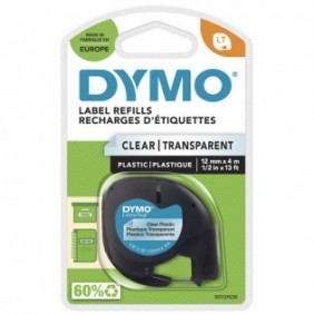 Dymo LetraTag Étiquettes en Plastique Authentique | 12 mm x 4 m | Noir sur Transparent | Étiquettes autocollantes pour étiqueteuse LetraTag, Noir sur transparent, Polyester, Belgique, DYMO, LetraTag 100T, LetraTag 100H, 1,2 cm