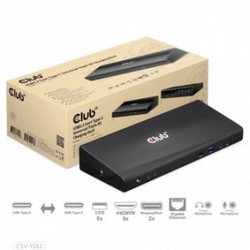 Club 3D CSV-1562, Station d'accueil, USB 3.2 Gen 1 3.1 Gen 1 Type-C, 3,5 mm, USB Type-A, USB Type-C, Noir, Énergie