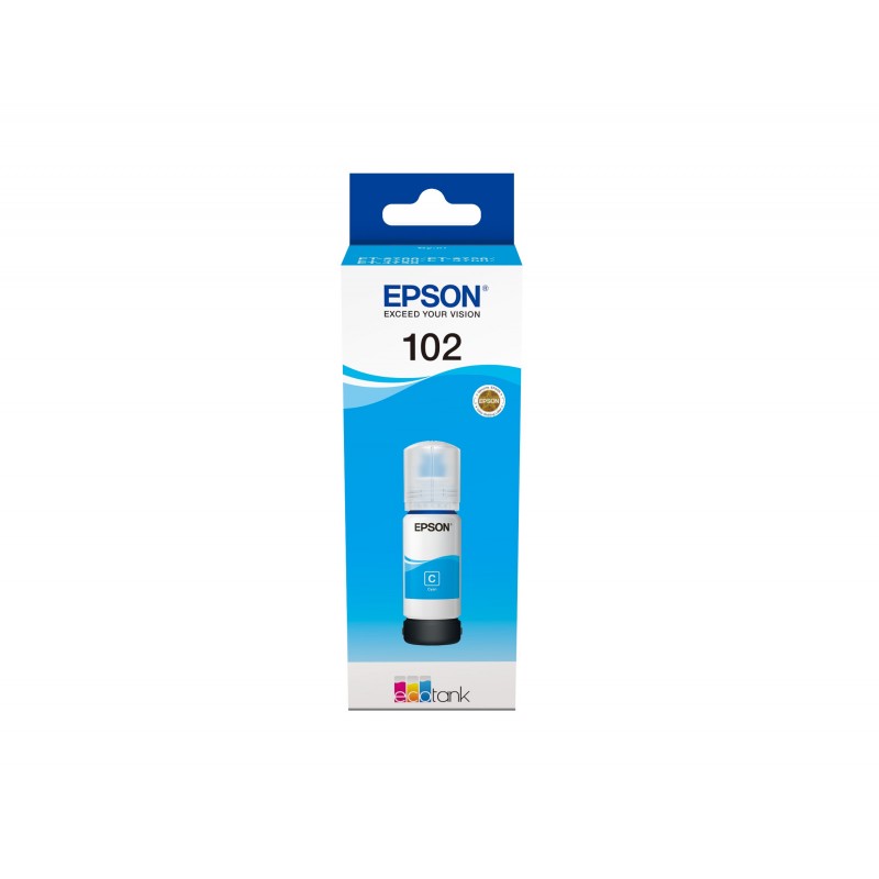 Epson 102 EcoTank Cyan ink bottle, Original, Cyan, Epson, - EcoTank ET-4750 - EcoTank ET-3750 - EcoTank ET-3700 - EcoTank ET-2750 - EcoTank ET-2700, 70 ml, Impression à jet d'encre