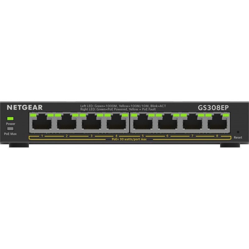 Netgear 8-Port Gigabit Ethernet PoE+ Plus Switch , Géré, L2L3, Gigabit Ethernet 101001000, Full duplex, Connexion Ethernet, supportant l'alimentation via ce port
