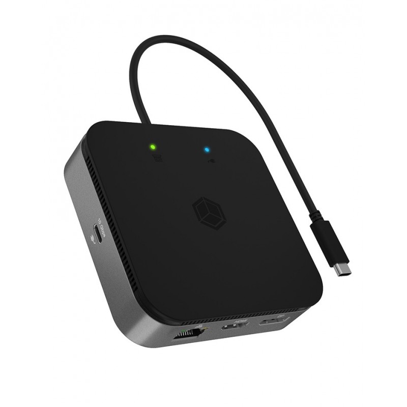ICY BOX IB-DK408-C41, Avec fil, USB4, 60 W, 3,5 mm, 10,100,1000 Mbits, Anthracite