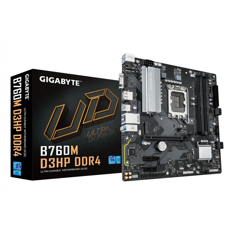 Gigabyte B760M D3HP DDR4 Carte Mère - Prend en charge les processeurs Intel Core de 14e génération, VRM numérique 4+1+1 phases, jusqu'à 5333MHz DDR4 , 2xPCIe 4.0 M.2, LAN GbE, USB 3.2 Gen1, Intel, LGA 1700, Intel® Celeron®, Intel® Core™ i3