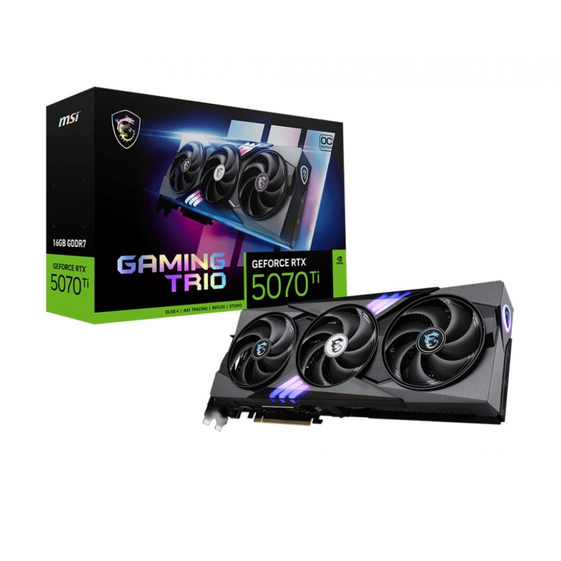 MSI GAMING GeForce RTX 5070 Ti 16G TRIO OC, GeForce RTX 5070 Ti, 16 Go, GDDR7, 256 bit, 7680 x 4320 pixels, PCI Express 5.0