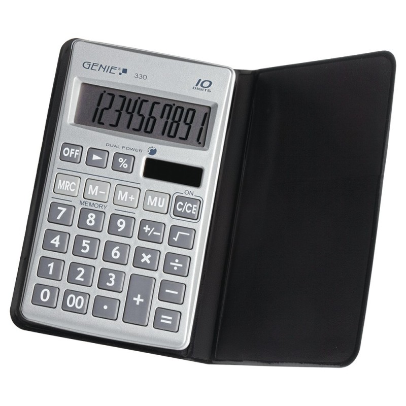 Genie 330, Poche, Calculatrice à écran, 10 chiffres, BatterieSolaire, Noir, Argent
