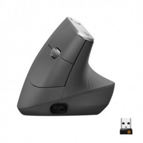 Logitech MX Vertical, Droitier, Optique, RF sans fil + Bluetooth, 4000 DPI, Graphite