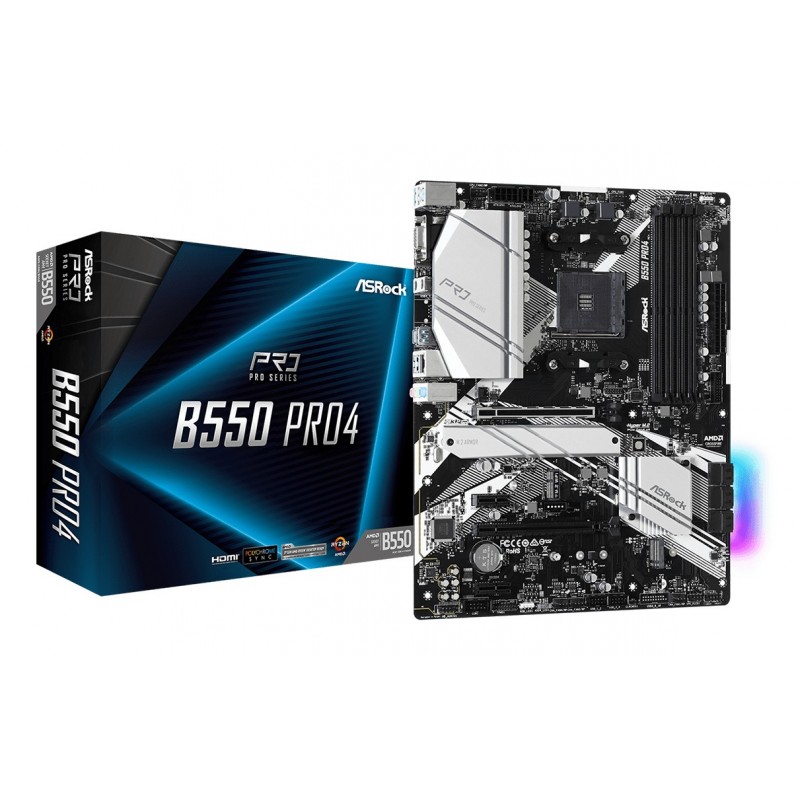 ASRock B550 Pro4, AMD, Emplacement AM4, AMD Ryzen 3000 Series, Emplacement AM4, DDR4-SDRAM, 128 Go