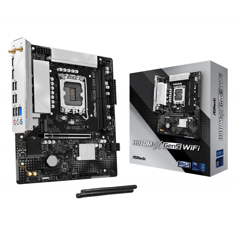 ASRock H810M-X Gen5 WiFi, Intel, LGA 1851 Socket V1, Intel Core Ultra Series 2, DDR5-SDRAM, 128 Go, DIMM