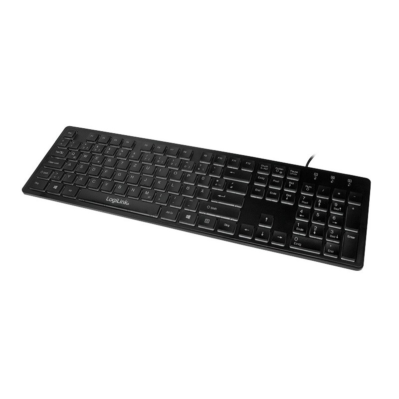 LogiLink ID0138, Taille réelle 100 %, Avec fil, USB, Clavier à membrane, LED, Noir