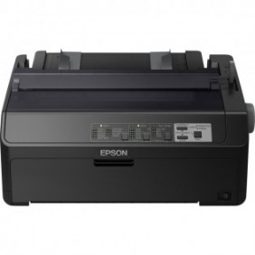 Epson LQ-590II, 550 caractères par seconde, 10 caractères par pouce, 6 copies, Code 128 ABC, Code 39, EAN13, EAN8, Interleaved 25, POSTNET, UPC-A, UPC-E, PC437, PC708, PC720, PC850, PC858, PC864, PCAR864, ISO 8859-15, Roman 8, Italique, Enveloppes