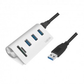 LogiLink CR0045, USB 3.2 Gen 1 3.1 Gen 1 Type-A, USB 3.2 Gen 1 3.1 Gen 1 Type-A, MicroSD , SD, 5000 Mbits, Argent, Aluminium