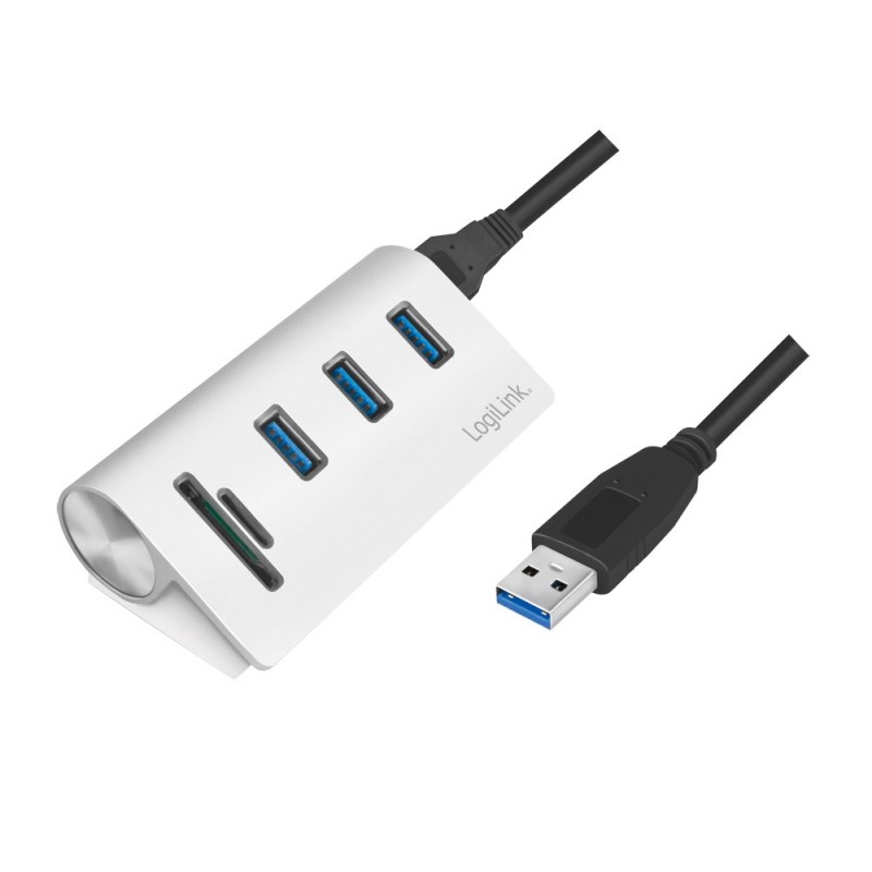 LogiLink CR0045, USB 3.2 Gen 1 3.1 Gen 1 Type-A, USB 3.2 Gen 1 3.1 Gen 1 Type-A, MicroSD , SD, 5000 Mbits, Argent, Aluminium