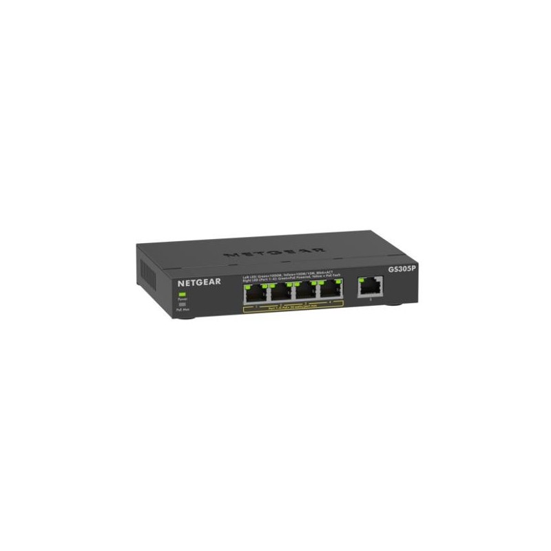 Netgear GS305Pv3, Non-géré, Gigabit Ethernet 101001000, Full duplex, Connexion Ethernet, supportant l'alimentation via ce port , Montage mural