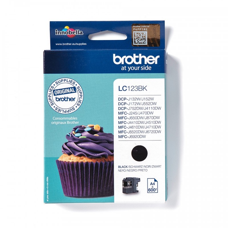 Brother LC123BK - Cartouche d'encre originale – Noir, Noir, Encre à pigments, 1 pièce, 600 pages, Paquet unique