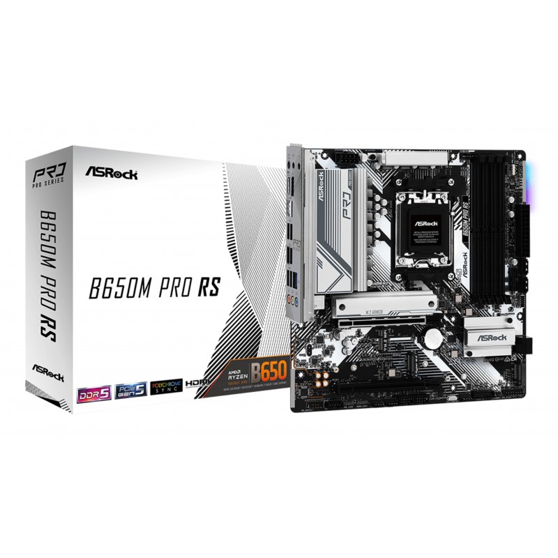 ASRock B650M Pro RS - AMD - Emplacement AM5 - AMD Ryzen™ 5 - AMD Ryzen™ 7 - DDR5-SDRAM - 128 Go - DIMM