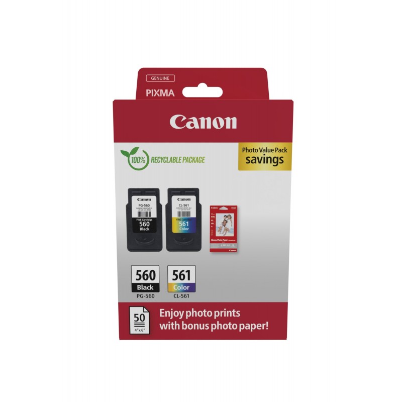Canon 3713C008, Noir, Cyan, Magenta, Jaune, 2 pièce, Pack de valeur de photo