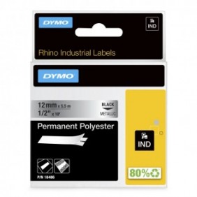 Dymo Rhino Étiquettes Industrielles | polyester permanent | 12 mm x 5,5 m | autocollantes impression en Noir sur fond métallique | pour étiqueteuses Rhino et LabelManager, Noir sur fond métallique, Multicolore, Polyester, -40 - 150 C, UL 969, DYMO