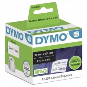 Dymo LW grandes étiquettes autocollantes authentiques pour expéditions et badges nominatifs | 54 mm x 101 mm | rouleau de 220 étiquettes faciles à décoller | pour les étiqueteuses LabelWriter, Blanc, Imprimante d'étiquette adhésive, Papier