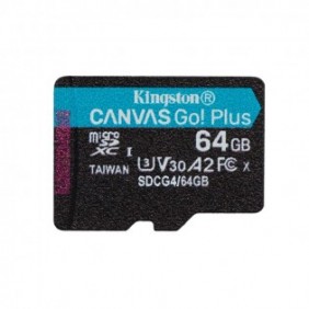 Kingston Carte microSDXC Canvas Go Plus Gen4 200R A2 U3 de 64 Go, pack unique sans ADP, 64 Go, MicroSD, Classe 10, UHS-I, 200 Mos, 100 Mos