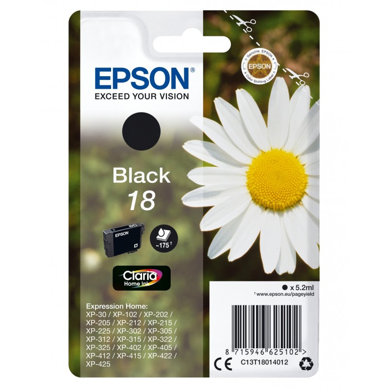 Epson Daisy Cartouche "Pâquerette" 18 - Encre Claria Home N, Rendement standard, Encre à pigments, 5,2 ml, 175 pages, 1 pièce