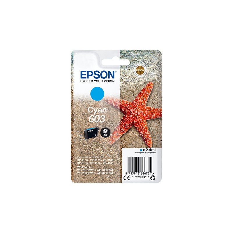 Epson Singlepack Cyan 603 Ink, Rendement standard, 2,4 ml, 1 pièce