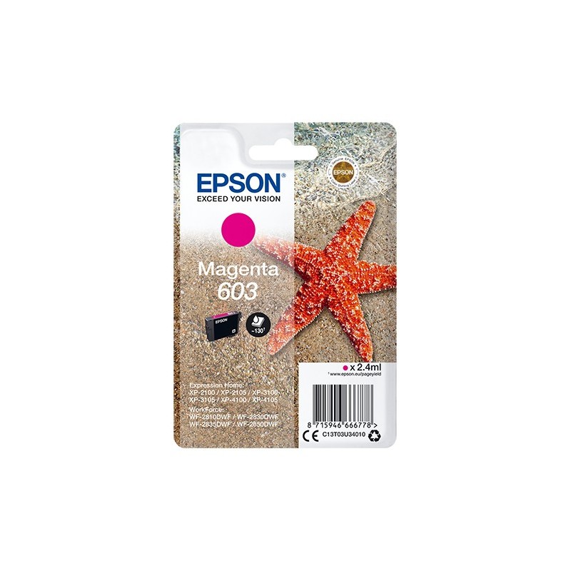 Epson Singlepack Magenta 603 Ink, Rendement standard, 2,4 ml, 1 pièce