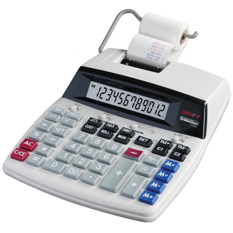 Genie D69 Plus, Bureau, Calculatrice imprimante, 12 chiffres, Affichage inclinable, ACDC, Gris