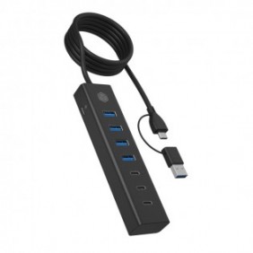 ICY BOX IB-HUB1737-C3, USB 3.2 Gen 1 3.1 Gen 1 Type-C, USB 3.2 Gen 1 3.1 Gen 1 Type-A, USB 3.2 Gen 1 3.1 Gen 1 Type-C, 5000 Mbits, Noir, Aluminium, Chine