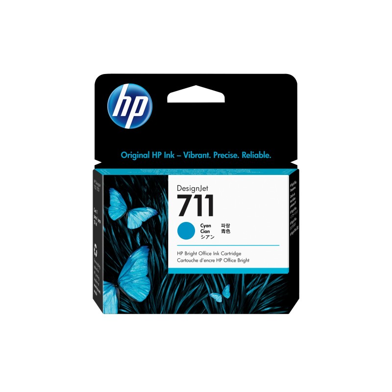 HP 711 cartouche d'encre DesignJet cyan, 29 ml, Gamme d’imprimantes HP DesignJet T100, T120, T125, T130, T520, T525, T530, A jet d'encre thermique, Cyan, CZ130A, Singapour, Malaisie, 114 mm