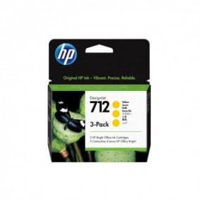 HP Pack de 3 cartouches d'encre DesignJet 712, jaune, 29 ml, Imprimantes HP DesignJet T210, T230, T250, T630, T650, A jet d'encre thermique, Jaune, Singapour, Malaisie, 119 mm, 46,2 mm