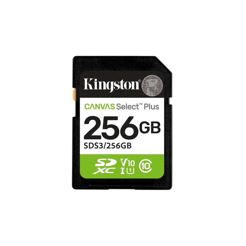 Kingston 256 Go SDXC Canvas Select Plus Gen3 150 Mos C10 UHS-I U1 V10, 256 Go, SD, Classe 10, UHS-I, 150 Mos, Class 1