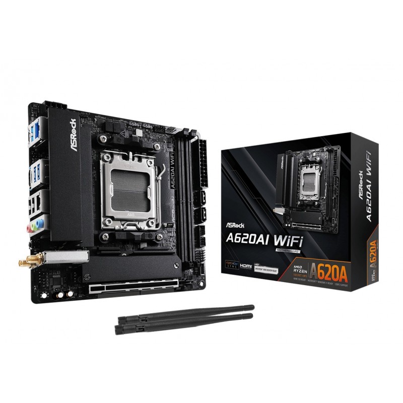 ASRock A620AI WiFi, AMD, Emplacement AM5, AMD Ryzen 7000 Series, AMD Ryzen 8000 Series, AMD Ryzen 9000 Series, DDR5-SDRAM, 128 Go, DIMM
