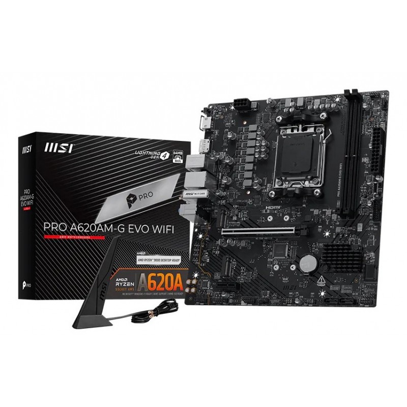 MSI Pro A620AM-G EVO WIFI, AMD, Emplacement AM5, AMD Ryzen 7000 Series, AMD Ryzen 8000 Series, AMD Ryzen 9000 Series, Emplacement AM5, DDR5-SDRAM, 128 Go