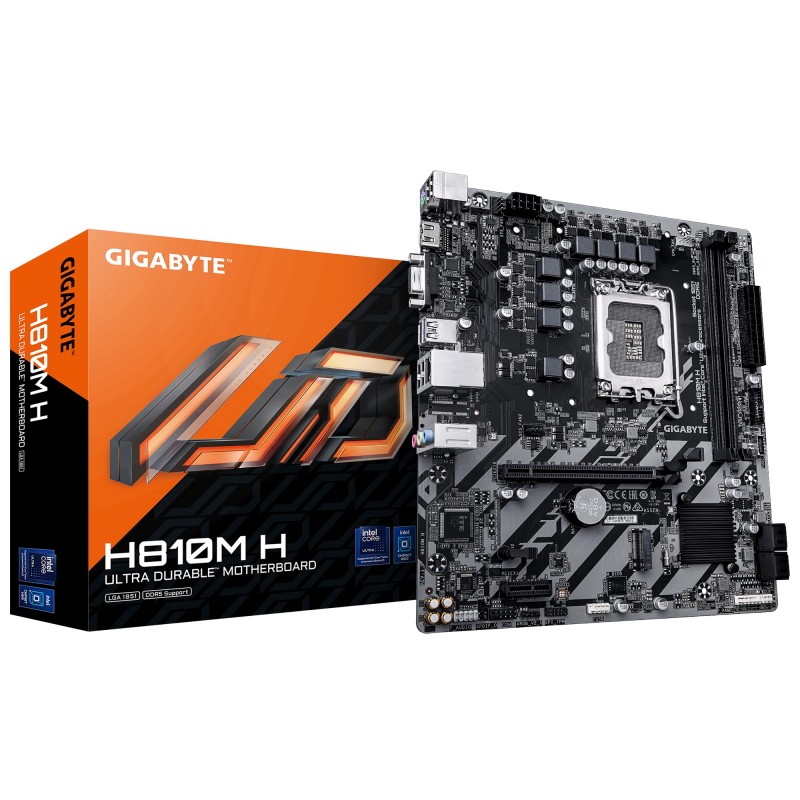 Gigabyte H810M H Carte mère - Processeurs Intel Core Ultra Série 2, VRM 4+1+2 phases, jusqu'à 6400 MHz DDR5, 1xPCIe 4.0 M.2, LAN 1GbE, USB 3.2 Gen 1, Intel, LGA 1851 Socket V1, Intel Core Ultra Series 2, LGA 1851, DDR5-SDRAM, 128 Go