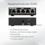 Netgear GS305, Non-géré, L2, Gigabit Ethernet 101001000, Montage mural