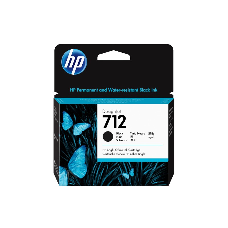 HP Cartouche d'encre DesignJet 712, noir, 80 ml, Imprimantes HP DesignJet T210, T230, T250, T630, T650, A jet d'encre thermique, Noir, Singapour, Malaisie, 119 mm, 36 mm