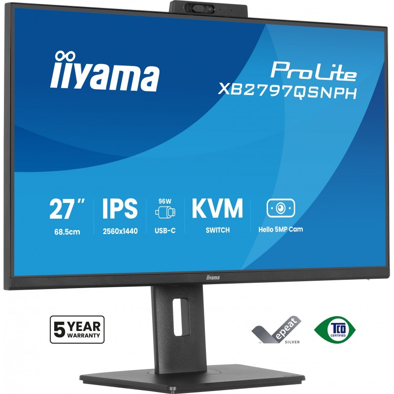 Iiyama ProLite XB2797QSNPH-B1 27IN IPS LCD 4MS 2560X1440 350CDM2 HDMIDPUSB 2, 68,6 cm 27", 2560 x 1440 pixels, Quad HD, Noir