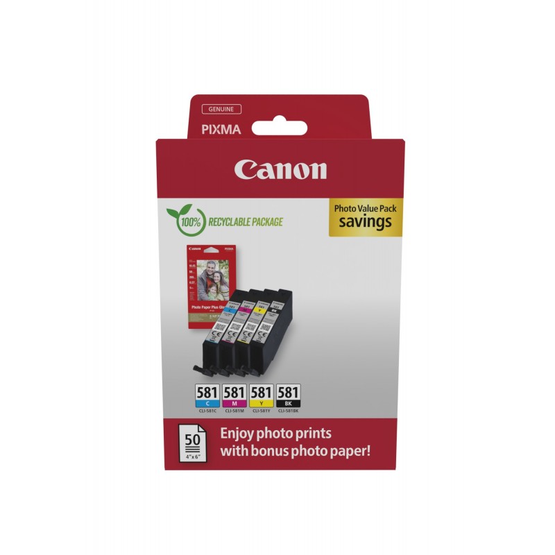 Canon 2106C006, Noir, Cyan, Magenta, Jaune, 4 pièce, Pack de valeur de photo