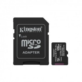 Kingston Carte 128GB microSDXC Industrielle C10 A1 pSLC + adaptateur SD, 128 Go, MicroSDXC, Classe 10, UHS-I, 100 Mos, 80 Mos