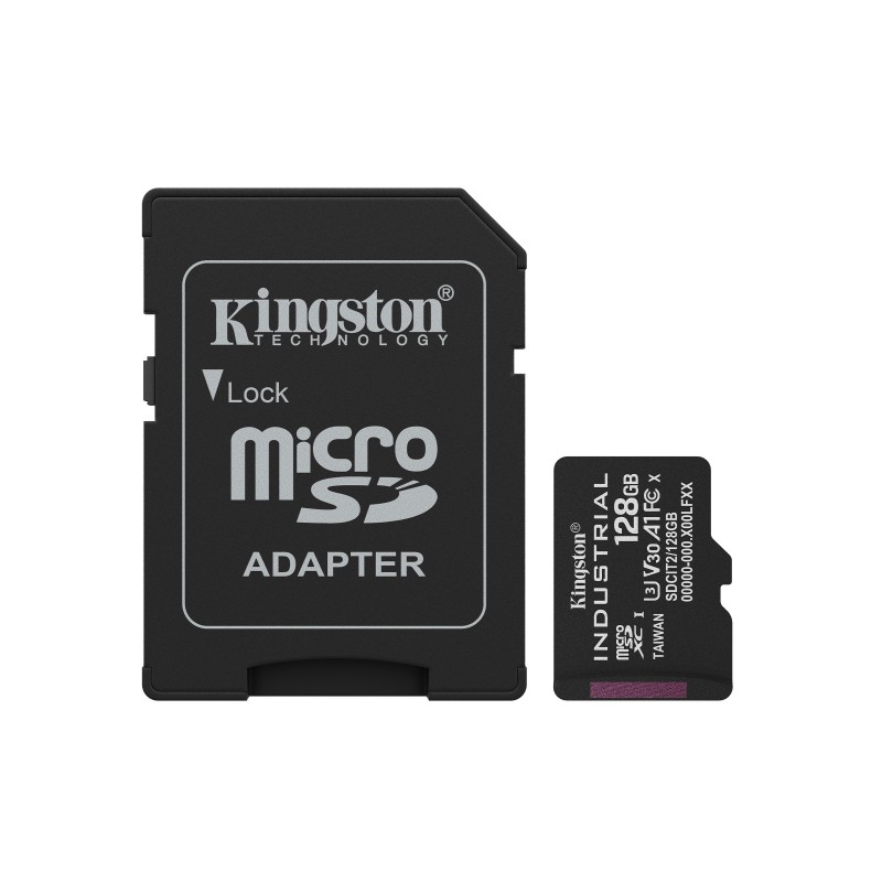 Kingston Carte 128GB microSDXC Industrielle C10 A1 pSLC + adaptateur SD, 128 Go, MicroSDXC, Classe 10, UHS-I, 100 Mos, 80 Mos