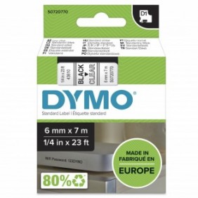 Dymo D1 étiquettes autocollantes authentiques de hautes performances en polyester | 6mm x 7m | impression en noir sur fond transparent | pour étiqueteuses LabelManager, Noir sur transparent, Polyester, Belgique, -18 - 90 C, DYMO, LabelManager