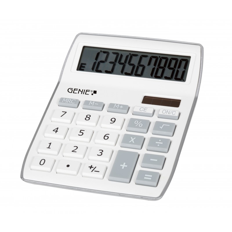 Genie 840 S, Bureau, Calculatrice à écran, 10 chiffres, Affichage inclinable, BatterieSolaire, Gris, Blanc