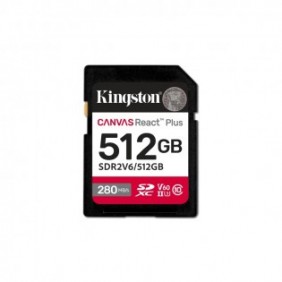 Kingston 512GB Canvas React Plus SDXC UHS-II 280R150W U3 V60 for Full HD4K, 512 Go, SDXC, Classe 10, UHS-II, 280 Mos, 150 Mos