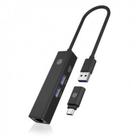 ICY BOX IB-HUB1439-LAN, Avec fil, USB 3.2 Gen 1 3.1 Gen 1 Type-A, 1000 Mbits, IEEE 802.1Q, IEEE 802.1as, IEEE 802.1p, IEEE 802.3, IEEE 802.3az, IEEE 802.3u, IEEE 802.3x, Noir, 5 Gbits